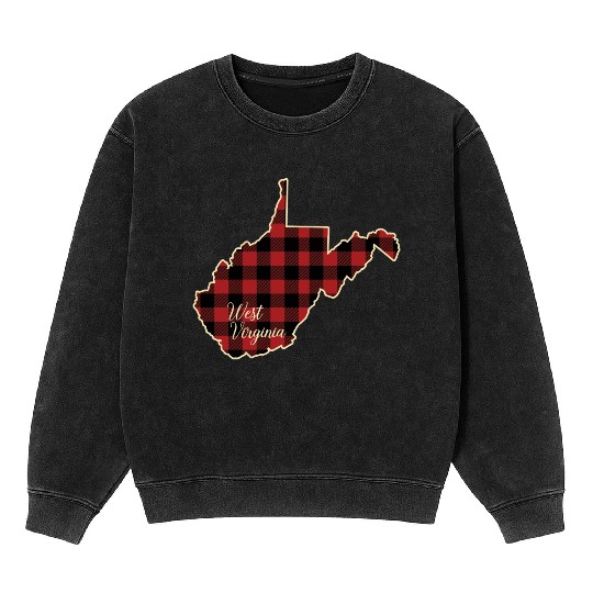 West Virginia Buffalo Plaid Silhouette Home State Mineral Wash Sweatshirts