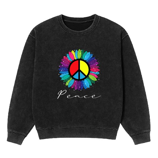 Sunflower Peace Sign Rainbow LGBT Mineral Wash Sweatshirts