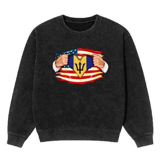 Barbados Who Live in America Barbadoan Flag Mineral Wash Sweatshirts