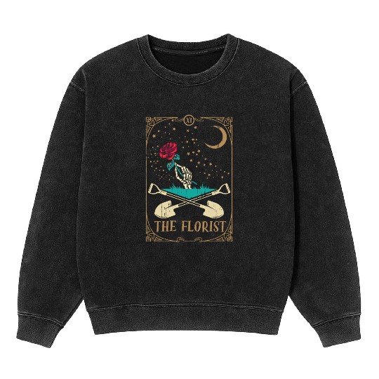 Rose Tarot Card Occult Club Gothic Florist Mineral Wash Sweatshirts