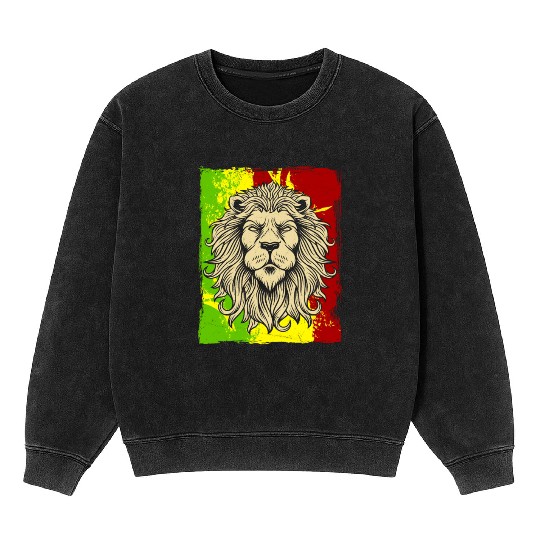Reggae Jamaican Lion Rasta African Mineral Wash Sweatshirts