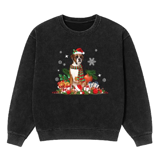 Boxer Dog Christmas themed and Christmas decorated Mineral Wash Sweatshirts