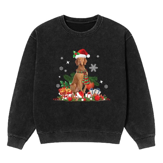 Christmas Hungarian Vizsla Dog Mineral Wash Sweatshirts