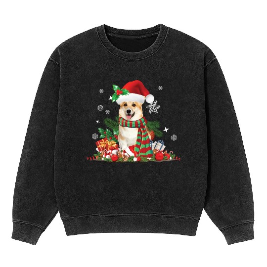 Christmas themed Corgi dog Mineral Wash Sweatshirts