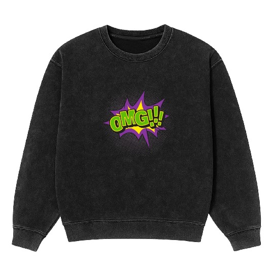 Comic Style OMG Expression Design Mineral Wash Sweatshirts