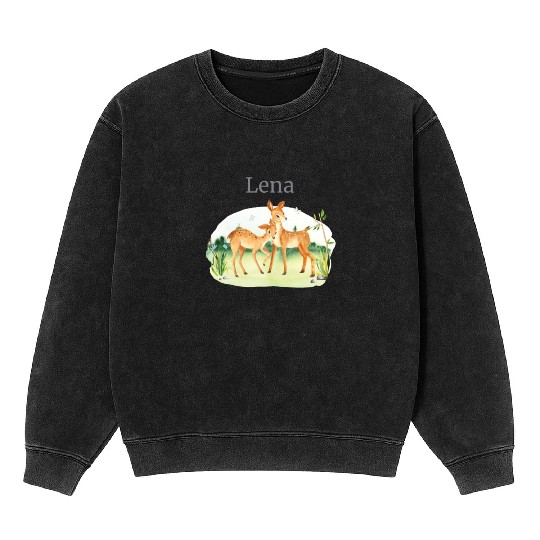 Forest Animal Deer Flowers Name Lena Mineral Wash Sweatshirts