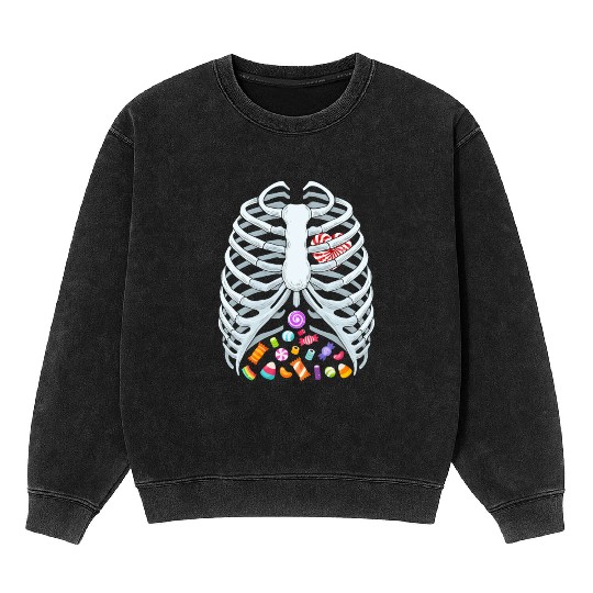 Funny Candy Skeleton Rib Cage Halloween Costume Mineral Wash Sweatshirts