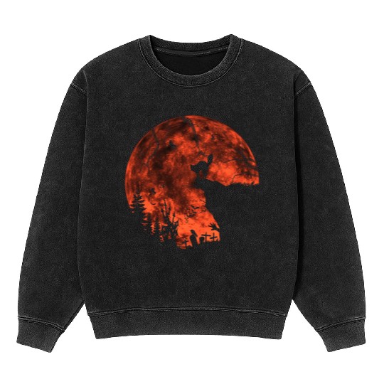 Cat Red Moon trick or treat Bats Forest Funny Hall Mineral Wash Sweatshirts