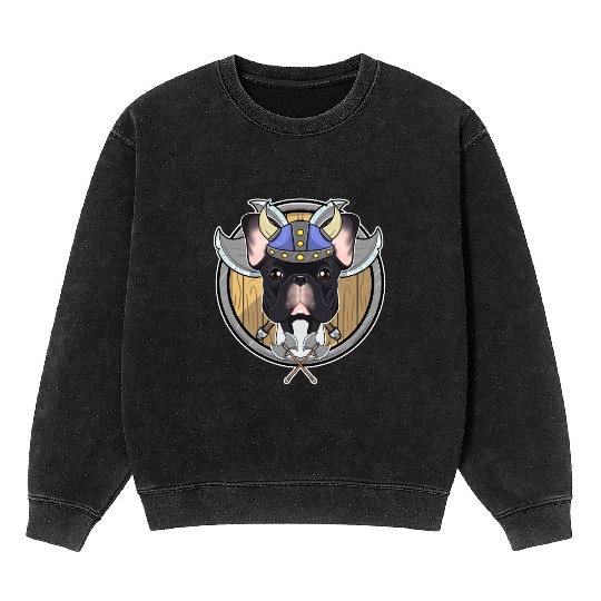French Bulldog I Valhalla I Viking Mineral Wash Sweatshirts