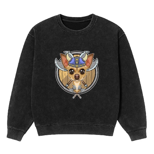 Chihuahua I Valhalla I Viking Mineral Wash Sweatshirts