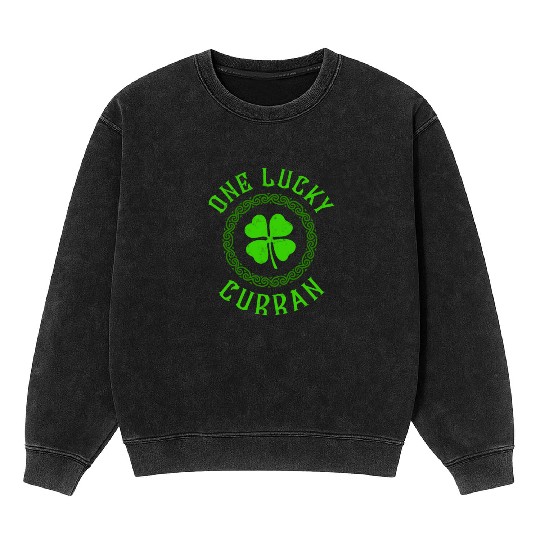 One Lucky Curran Irish Family 4 Leaf Clover Mineral Wash Sweatshirts
