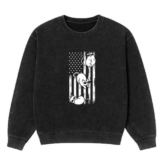 Cat US Flag Cats America Flag Cat Patriotic Cat Lo Mineral Wash Sweatshirts