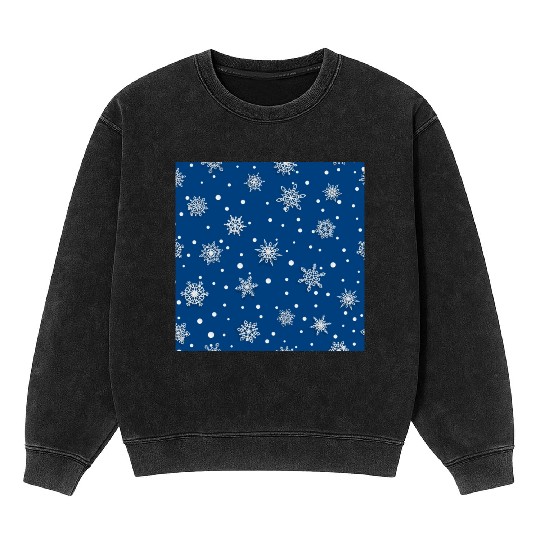 Modern Navy Blue Snowflakes Pattern Mineral Wash Sweatshirts