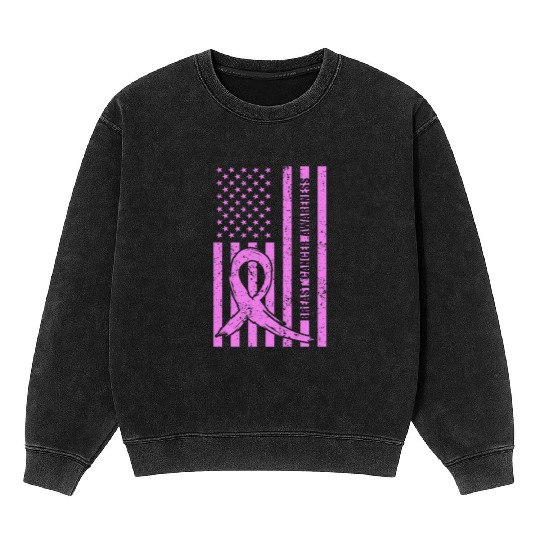 Pink Ribbon Breast Cancer Awareness US Flag Mineral Wash Sweatshirts