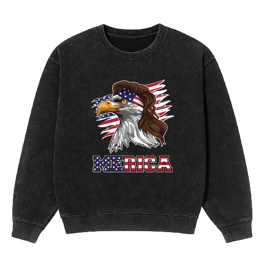 American Bald Eagle Mullet Merica Bird Of Prey Mineral Wash Sweatshirts