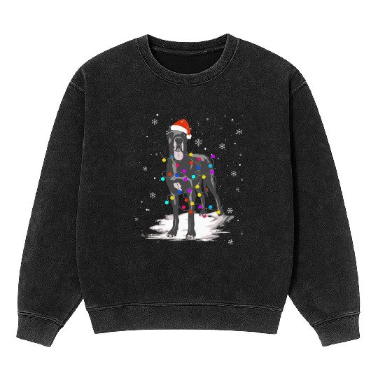 Great Dane With Christmas Lights Santa Mineral Wash Sweatshirts