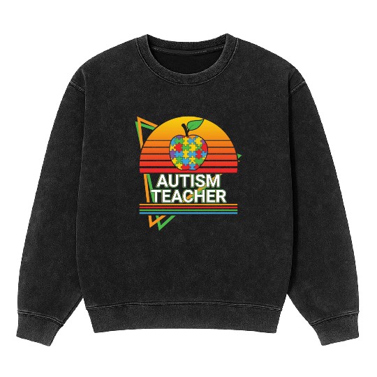 Autism Teacher Retro Mineral Wash Sweatshirts