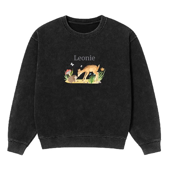 Forest Animal Deer Hedgehog Flowers Name Leonie Mineral Wash Sweatshirts