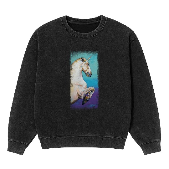 White Unicorn Design Mineral Wash Sweatshirts