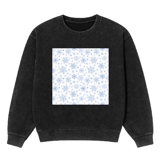 Modern Snowflakes Pattern White Blue Mineral Wash Sweatshirts