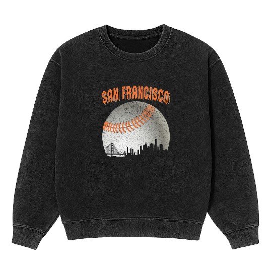 San Francisco Vintage Skyline Baseball For Gameday Mineral Wash Sweatshirts