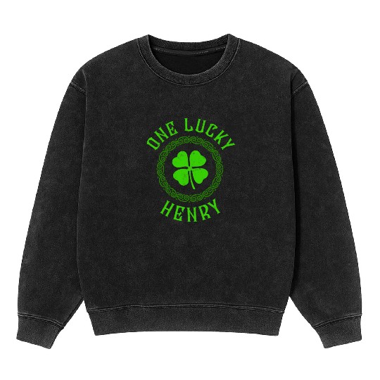 One Lucky Henry Irish Family Four Leaf Clover Mineral Wash Sweatshirts