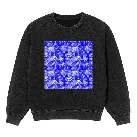 Navy Blue White Snowflakes Pattern Mineral Wash Sweatshirts
