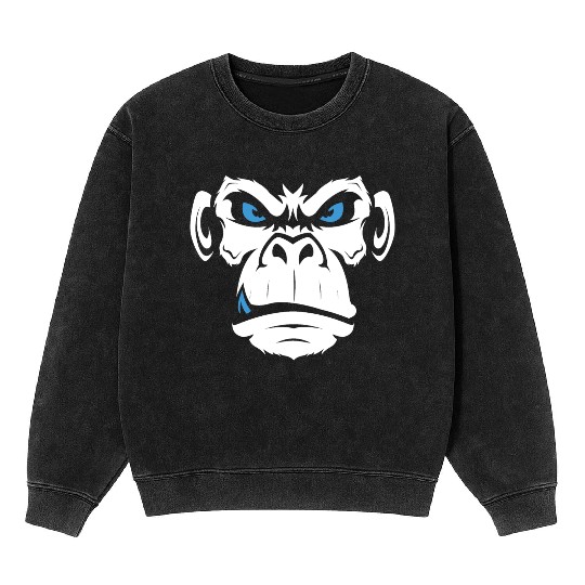 Monkey Head Angry Monkey Face Mineral Wash Sweatshirts