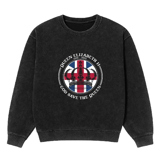 UK British Queen Elizabeth II God Save The Queen Mineral Wash Sweatshirts