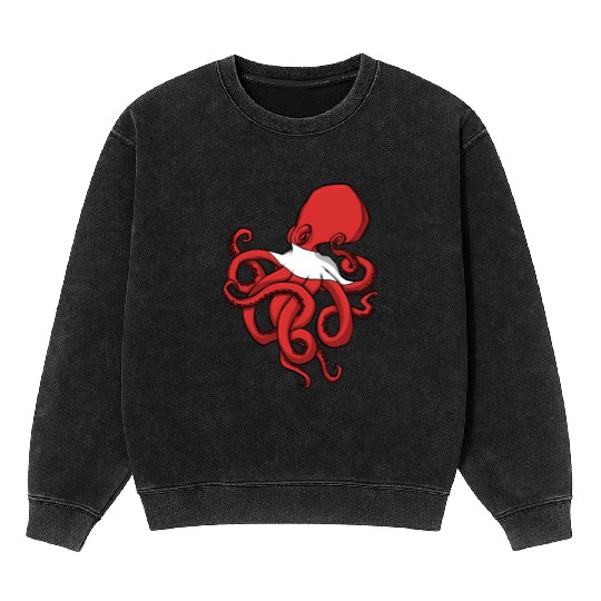 Scuba Diver Red White Flag Octopus Scuba Diving Mineral Wash Sweatshirts