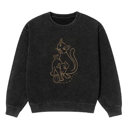 Cat And Dog Brown tow Mineral Wash Sweatshirts
