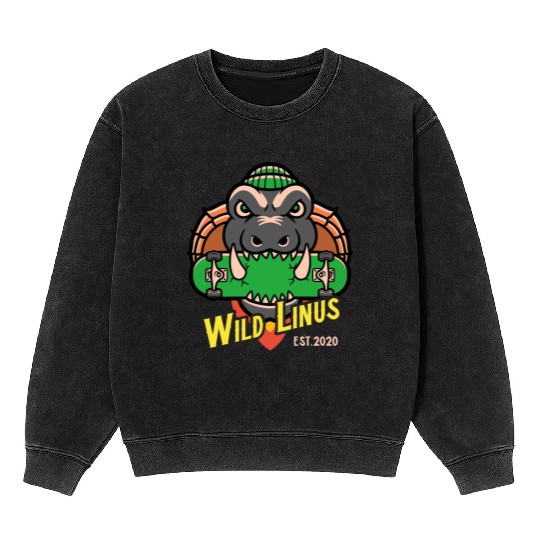 Skating Crocodile by Wild Linus Germany Mineral Wash Sweatshirts