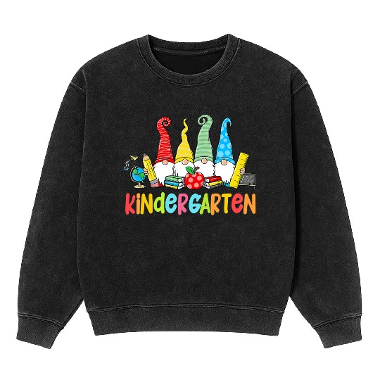 Gnomes Kindergarten Crew First Day Teacher Back Mineral Wash Sweatshirts