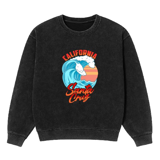 Santa Cruz California Waves Surf Beach Mineral Wash Sweatshirts