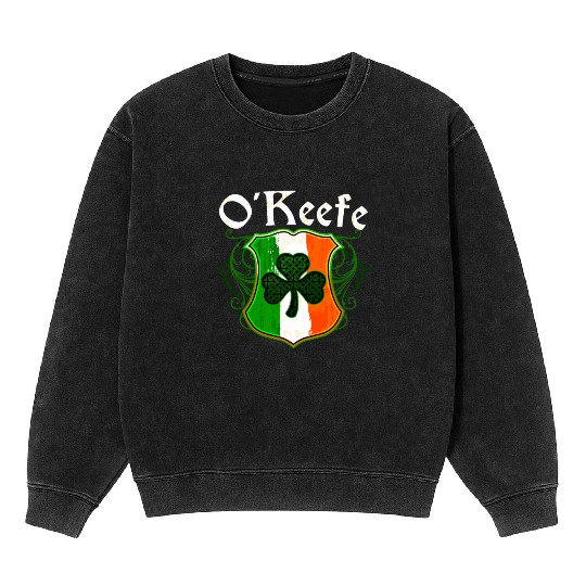 O'Keefe Irish Surname Ireland Flag Shield Shamrock Mineral Wash Sweatshirts