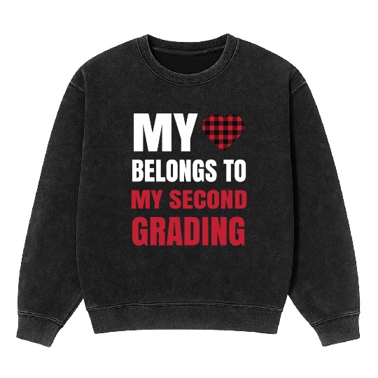 Heart Buffalo Plaid Clothes 2nd Grade Teacher Mineral Wash Sweatshirts