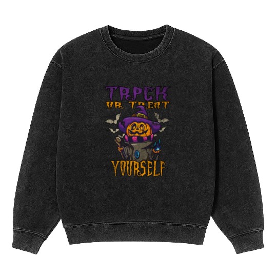 Witch pumpkin trick or treat yourself Vintage Mineral Wash Sweatshirts