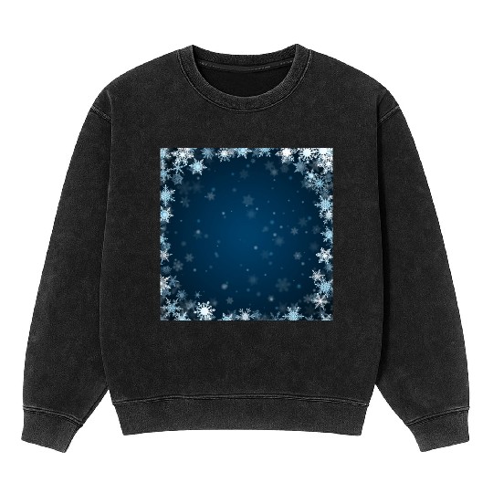 Navy Blue White Snowflakes Pattern Mineral Wash Sweatshirts