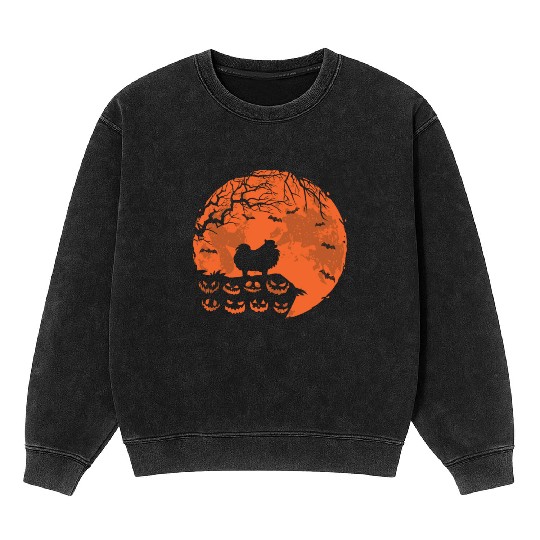 Pomeranian And Moon Halloween Funny Dog Lover Mineral Wash Sweatshirts
