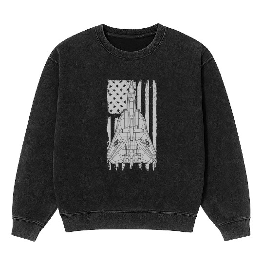 F-14 Tomcat Fighter Jet Airplane American Flag F14 Mineral Wash Sweatshirts
