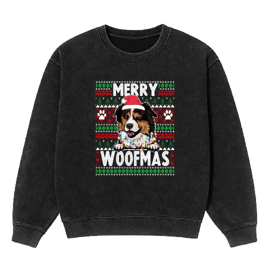 Border Miniature Shepherd Christmas Pajama Mineral Wash Sweatshirts