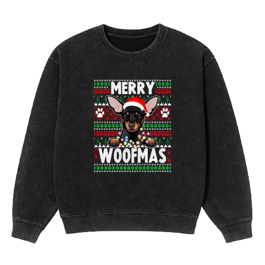 Chihuahua Christmas Lights Dog Lovers Xmas Pajama Mineral Wash Sweatshirts