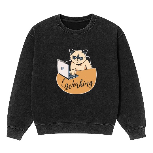 Working Cat Busy Cat Owner Professional Worker Mineral Wash Sweatshirts