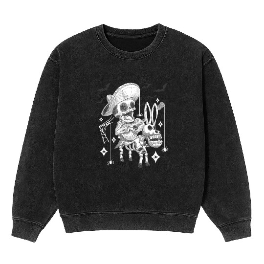 Mariachi Skeleton Halloween Vintage guitar Mineral Wash Sweatshirts