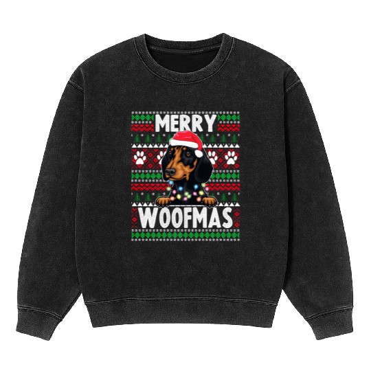Cute Dog Pajama - Dachshund Dog Lover Christmas Mineral Wash Sweatshirts