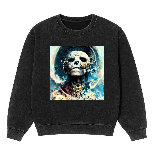 Extremely Realistic Skull in Abstract Art Mineral Wash Sweatshirts