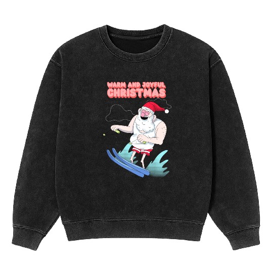 christmas and santa claus having summer fun Mineral Wash Sweatshirts