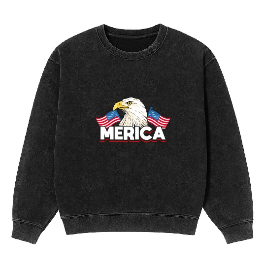 Merica Bald Eagle US Flag Independence Mineral Wash Sweatshirts