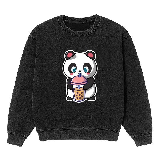 Panda Bear Boba Milk Tea Funny Bubble Tea Lovers Mineral Wash Sweatshirts