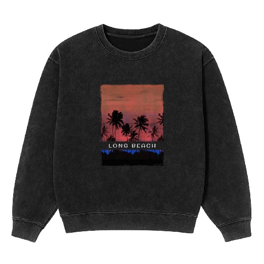 Long Beach California Vacation Souvenir Palm Tree Mineral Wash Sweatshirts